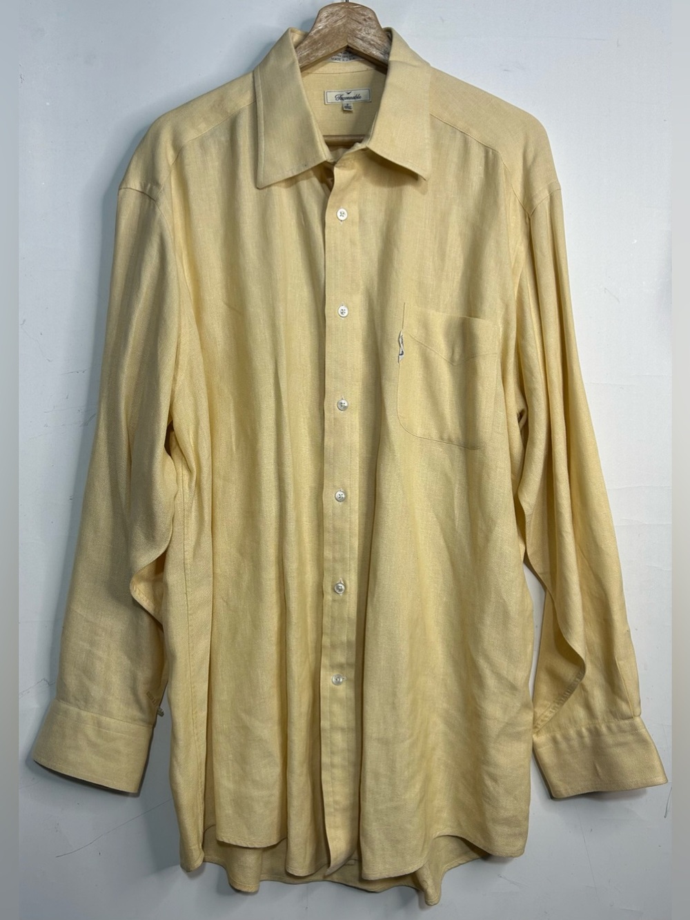 5‎ for $25🔥Faconnable Pale Yellow Linen Blend Dress Shirt XL (17 1/2)